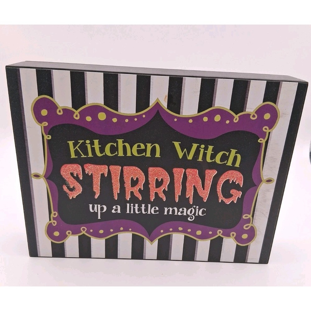 Kitchen Witch ~STIRRING Up A Little Magic~ Wood Block Sign Decor Whimsical